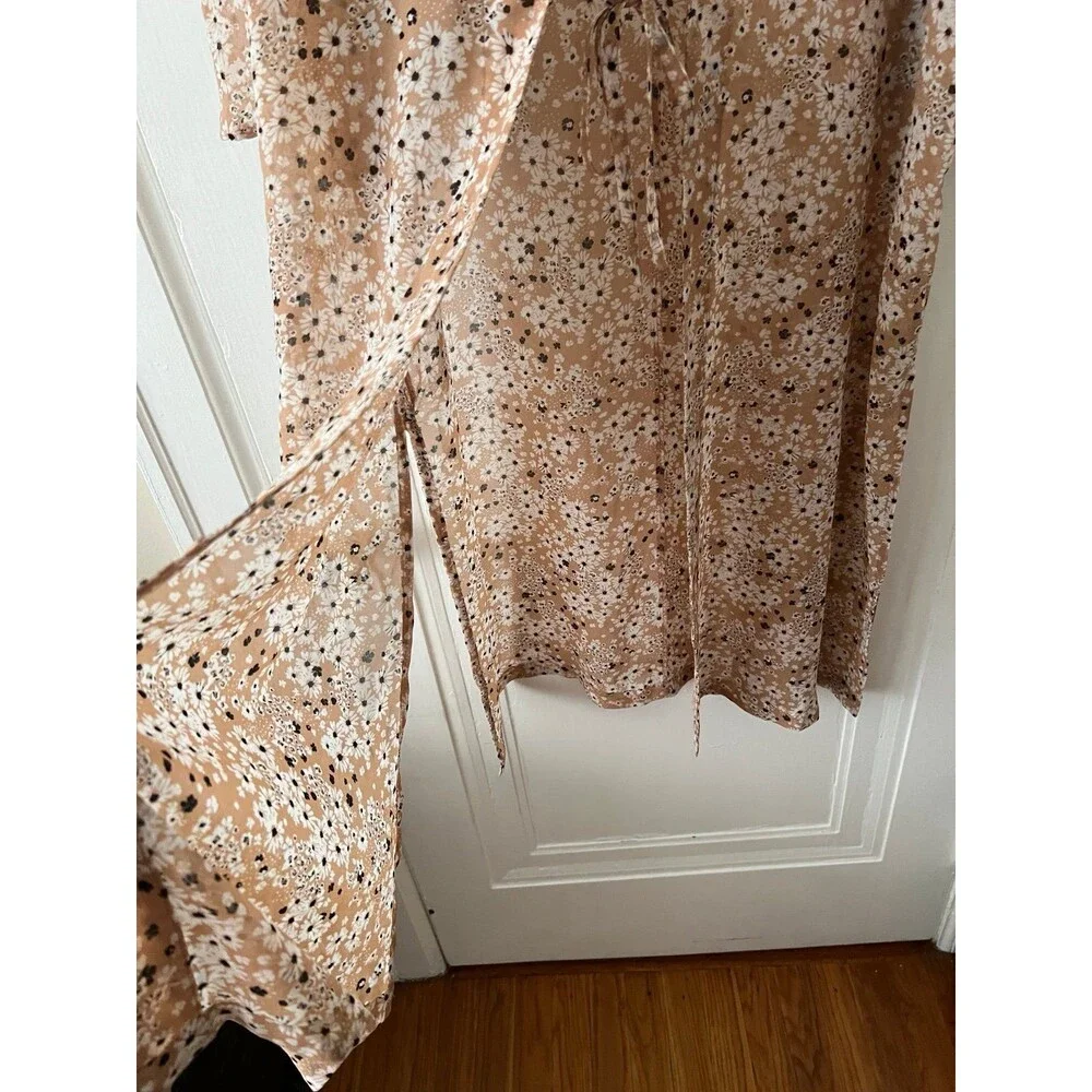 Tan floral sheer cardigan floral bikini coverup Wild Fable one size